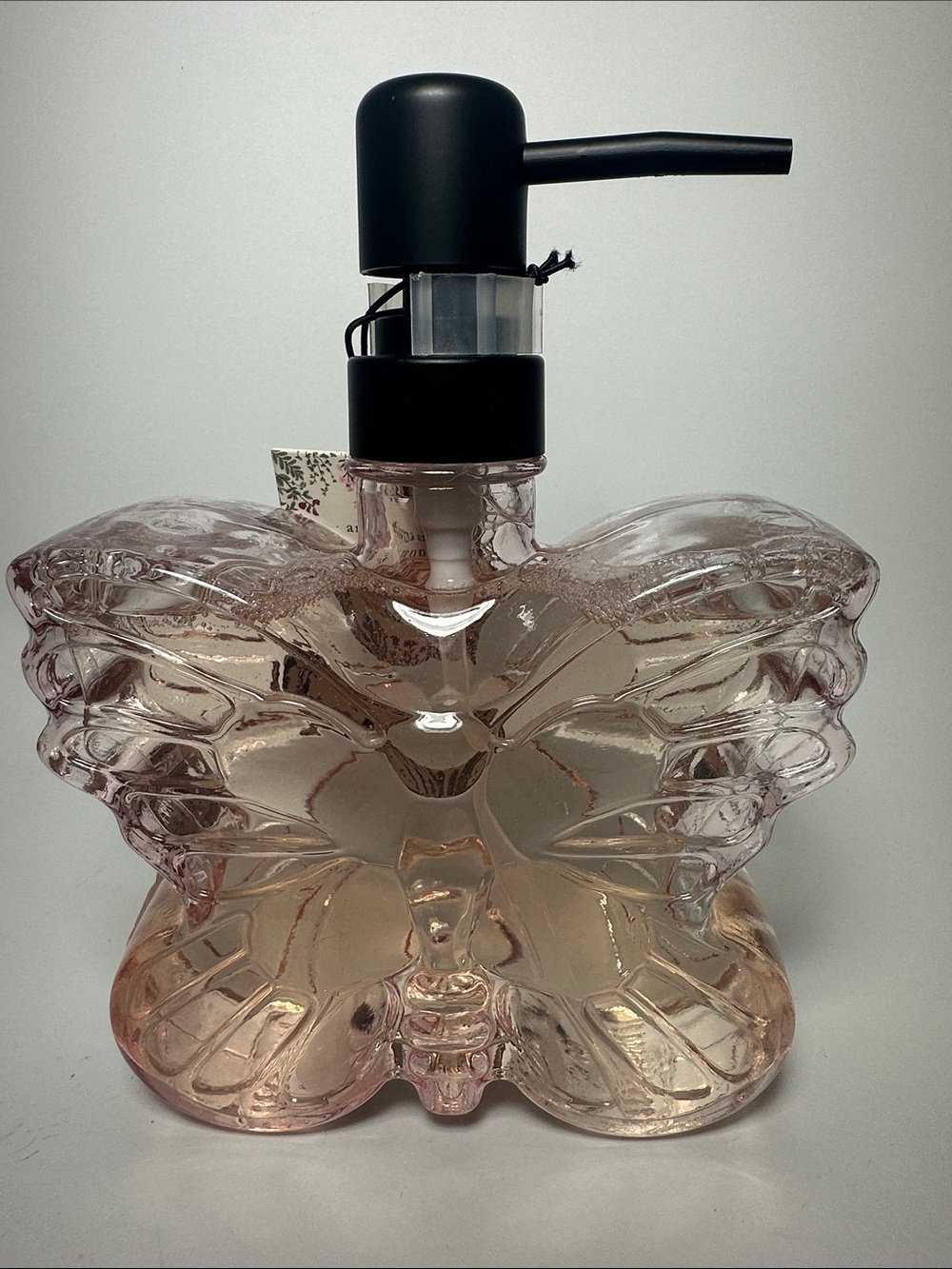 Aroma Aria Pink Butterfly Glass Soap Dispenser Cherry Blossom